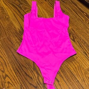 Good American Hot Pink Square Neck Bodysuit